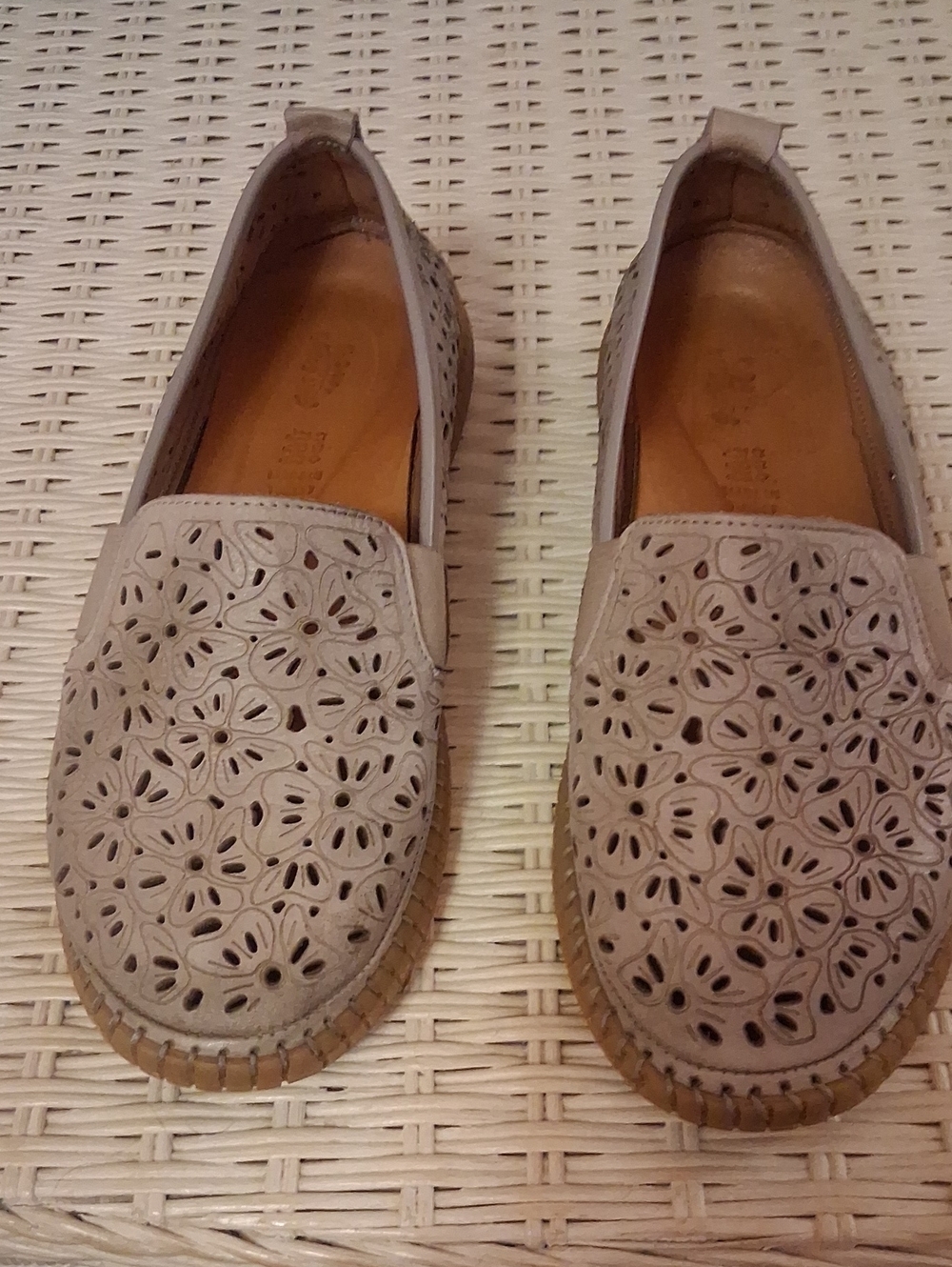 Spring Step Perforated Slip-On Loafers in Light Gray